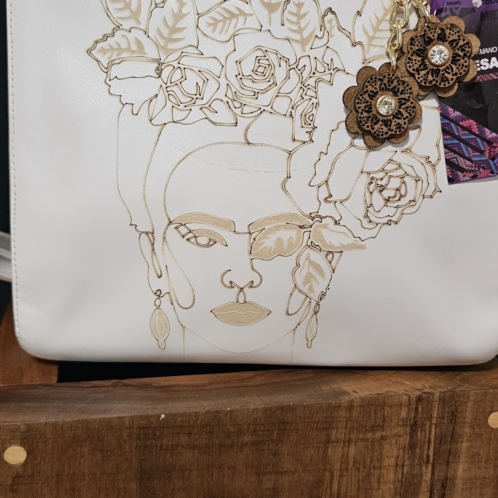 Elegant White Floral Embossed Tote
